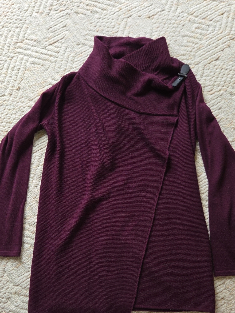 Tahari Draped Cowl Neck Sweater - Plum/Wine